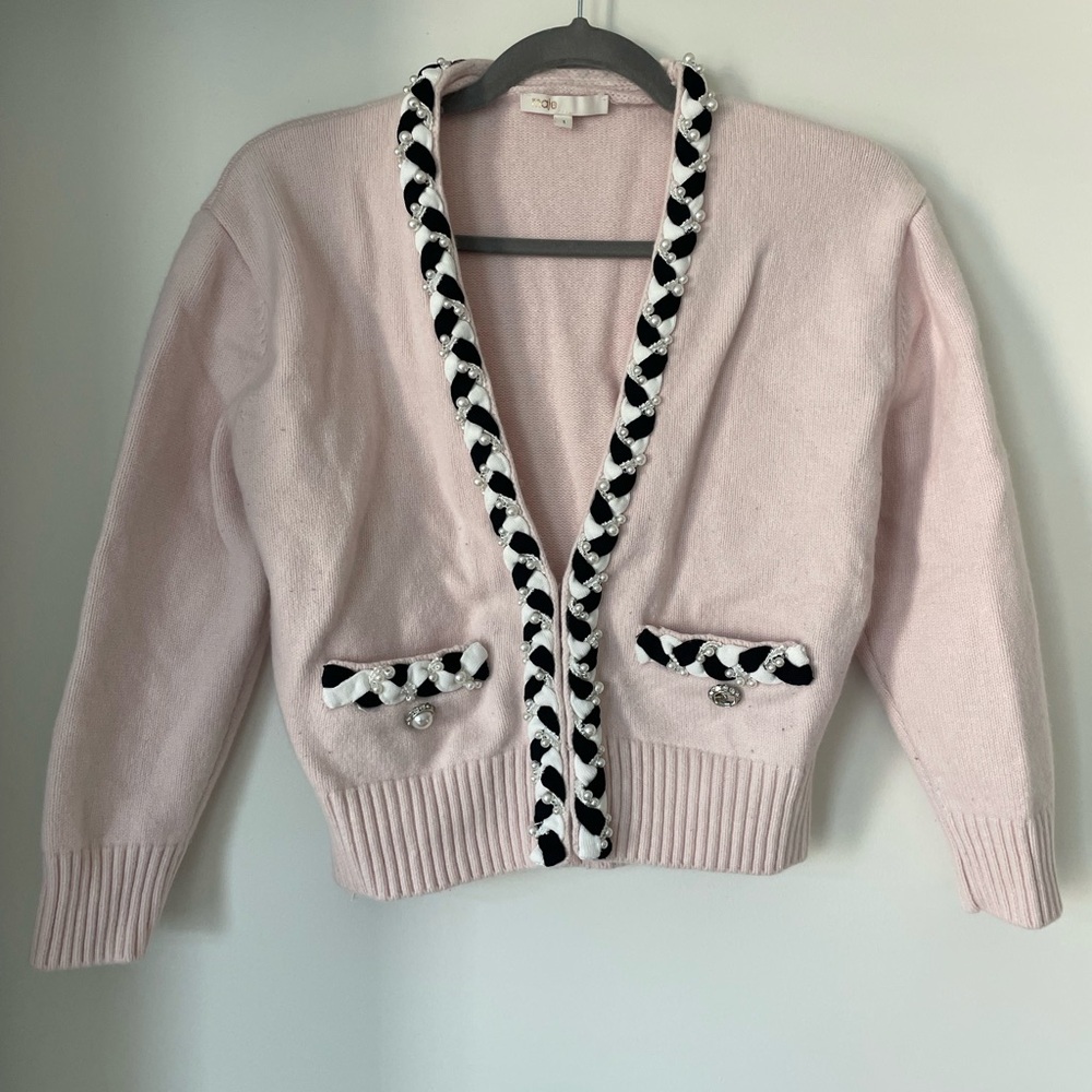 Maje Embellished Pink Knit Cardigan